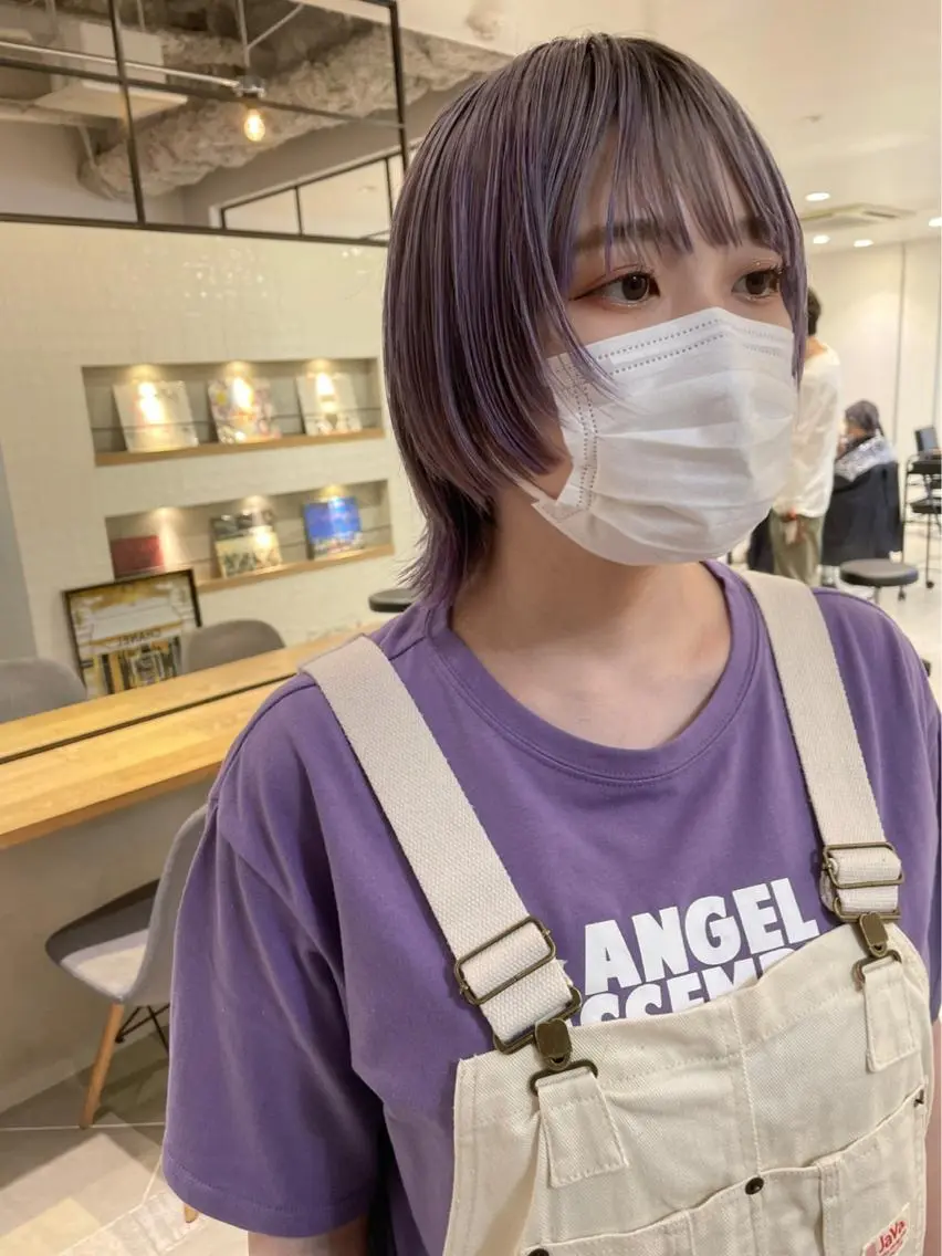 ショート カラー ブリーチ ケアブリーチ ハイトーンカラー パープルカラー ボブ カット ヘアカラー パーマ 村上雅人 ナチュラルモードのヘアスタイル