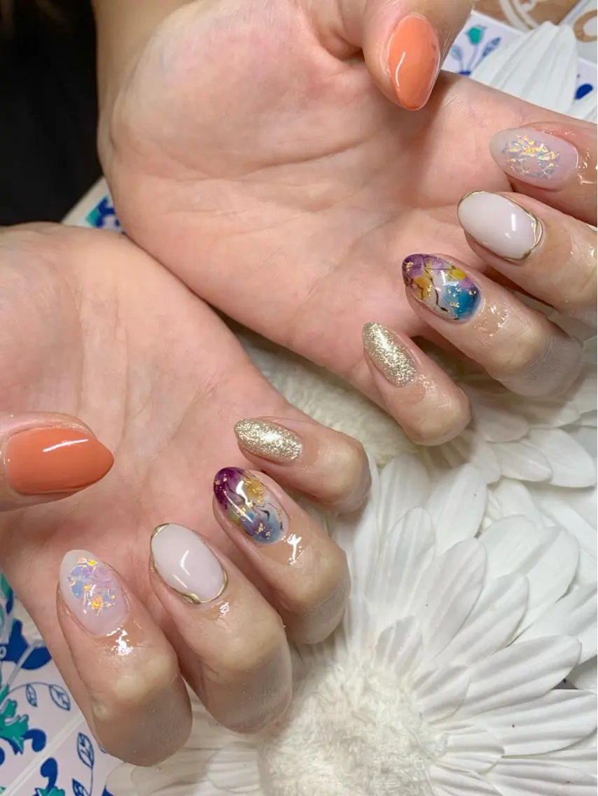 ネイル 大理石ネイル(マーブル) ニュアンスネイル Nailsalon E's cafeのネイルデザイン