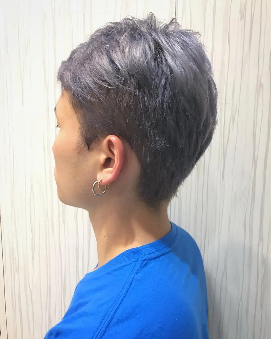ショート カラー メンズ パープルカラー シルバー 中川 拓弥のヘアスタイル