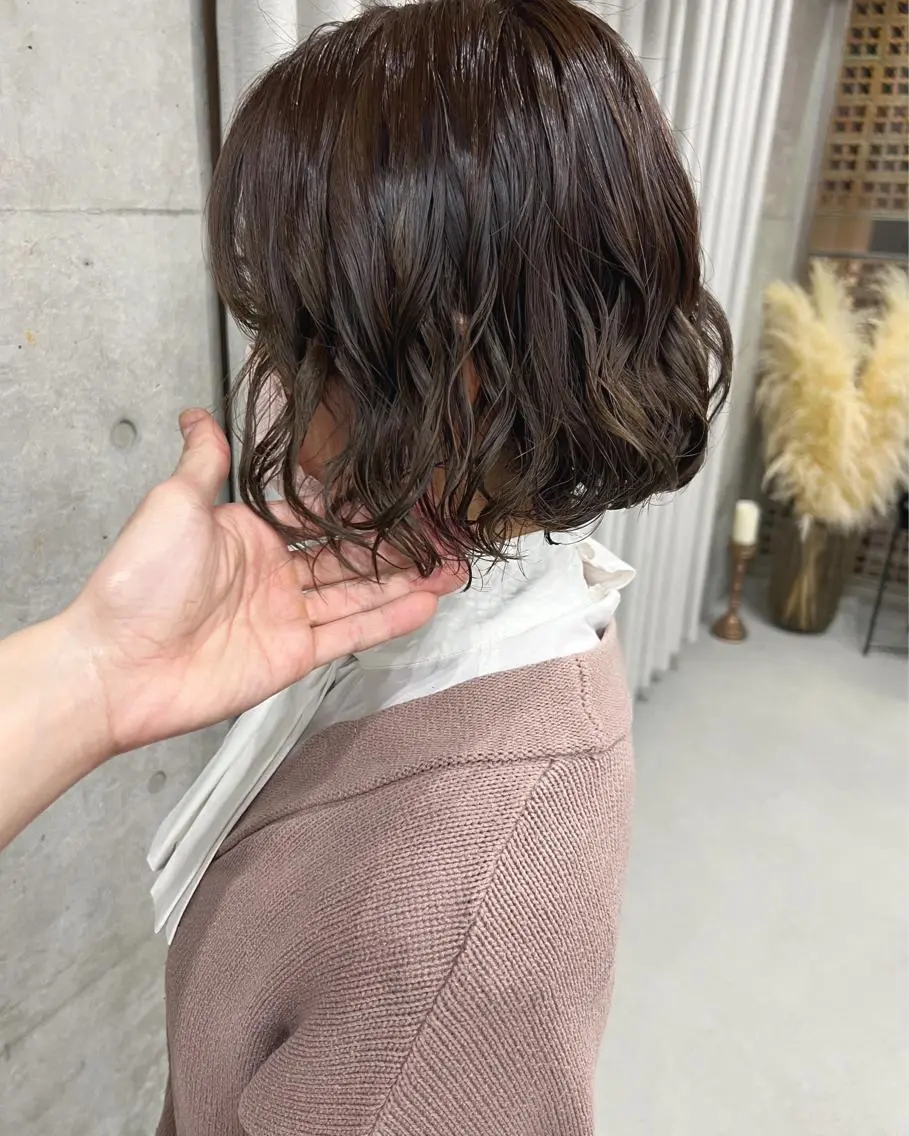 ショート パーマ カット ヘアカラー パーマ ボブパーマコテ巻き風 パーマNo1深江秀平のヘアスタイル