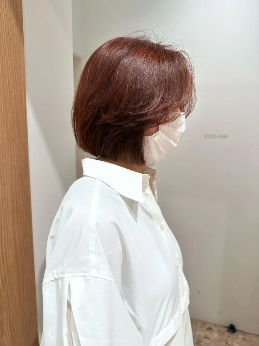ショート カラー ヘアアレンジ マツエク・マツパ 切りっぱなしボブ ショートボブ グレージュ オリーブカラー ピンクカラー 🌿レイヤー/ブリー チ/🌿JINのヘアスタイル