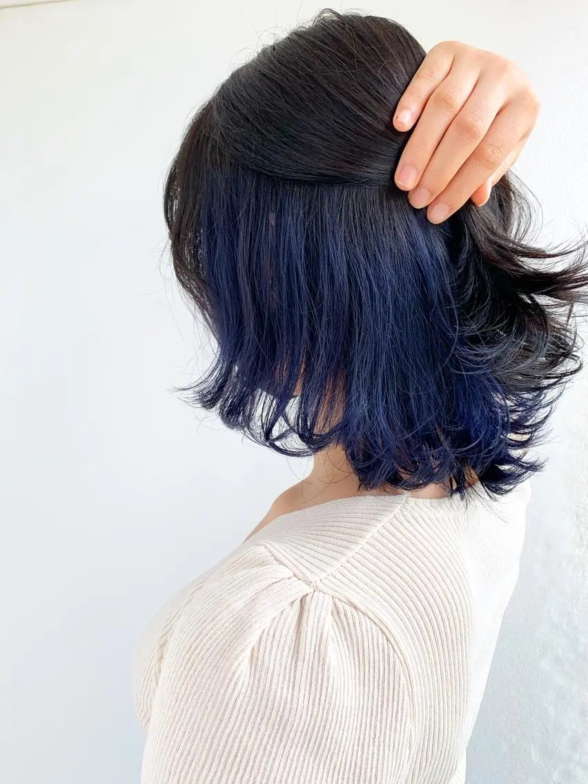 ミディアム カラー ブルーカラー インナーカラー ネイビーカラー 骨格補正施術/メンズ 専門美容師/YUYAのヘアスタイル