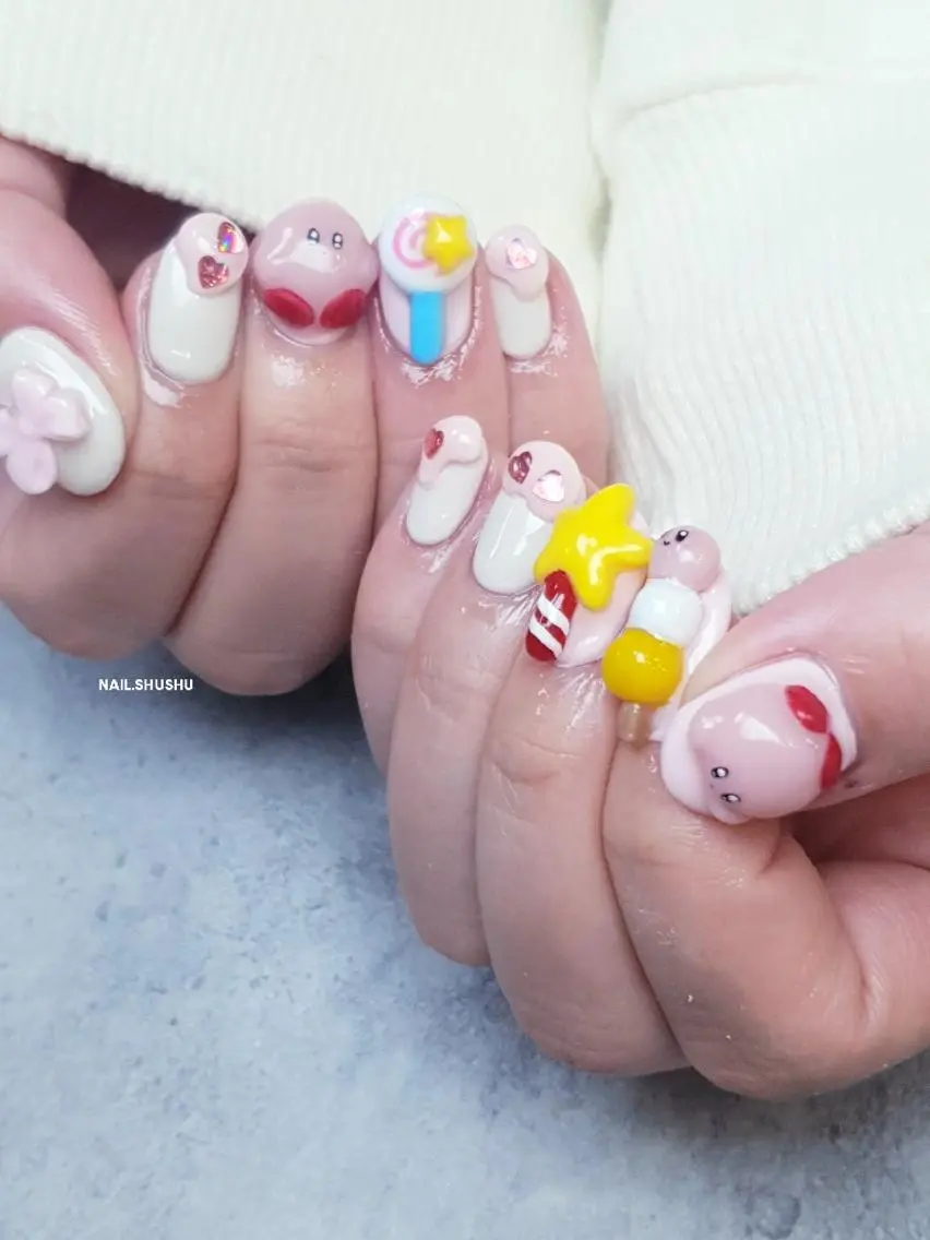 ネイル アートネイル 韓国ネイル 持ち込み ニュアンスネイル シンプルネイル 3dパーツ/流行り 👧shushu❤️のネイルデザイン