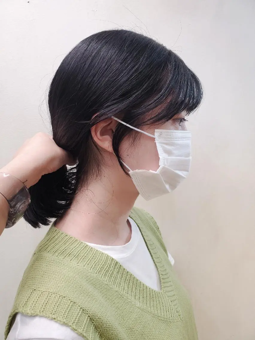 ミディアム カラー 顔周りカット 韓国レイヤー suzuのヘアスタイル