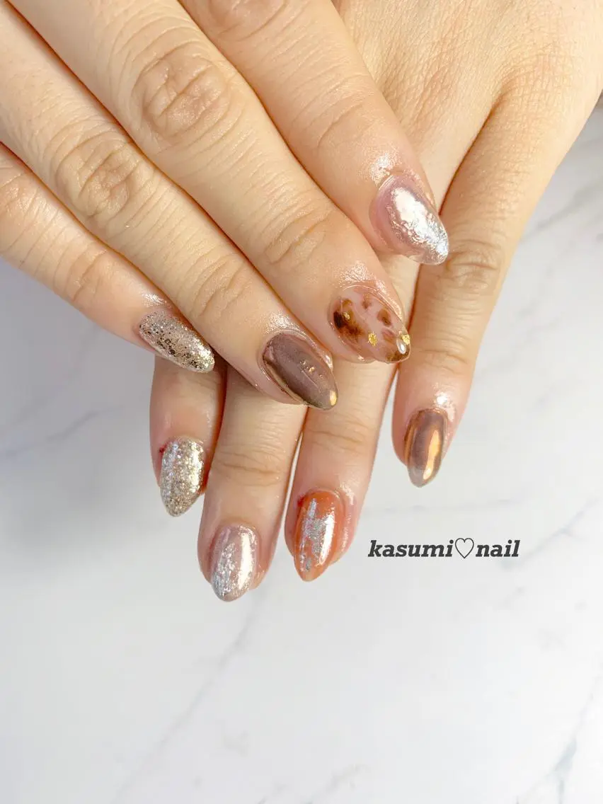 ネイル アートネイル フットネイル ジェルネイル ラメ(グリッター) ミラーネイル KASUMI♡ Nailのネイルデザイン