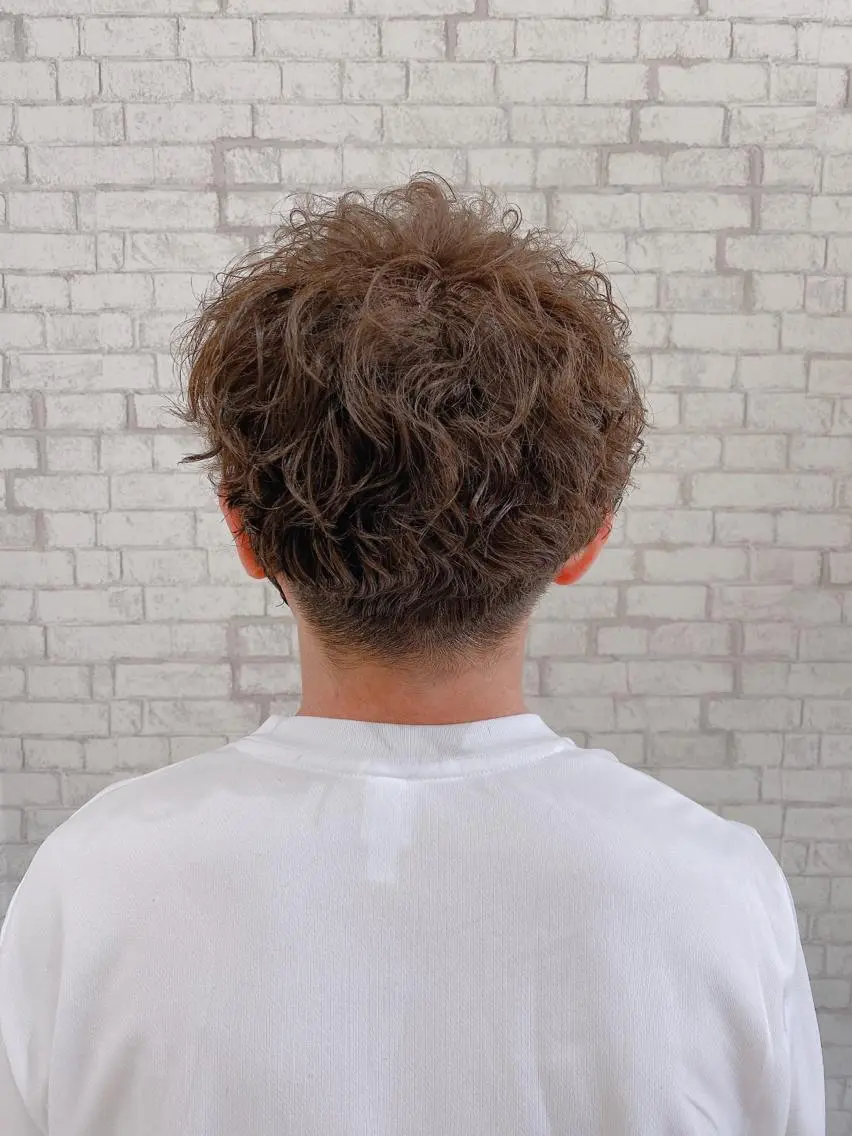 ショート パーマ ヘアアレンジ メンズ メンズパーマ スパイラルパーマ カット パーマ ブリーチなし艶カラー 東家のヘアスタイル