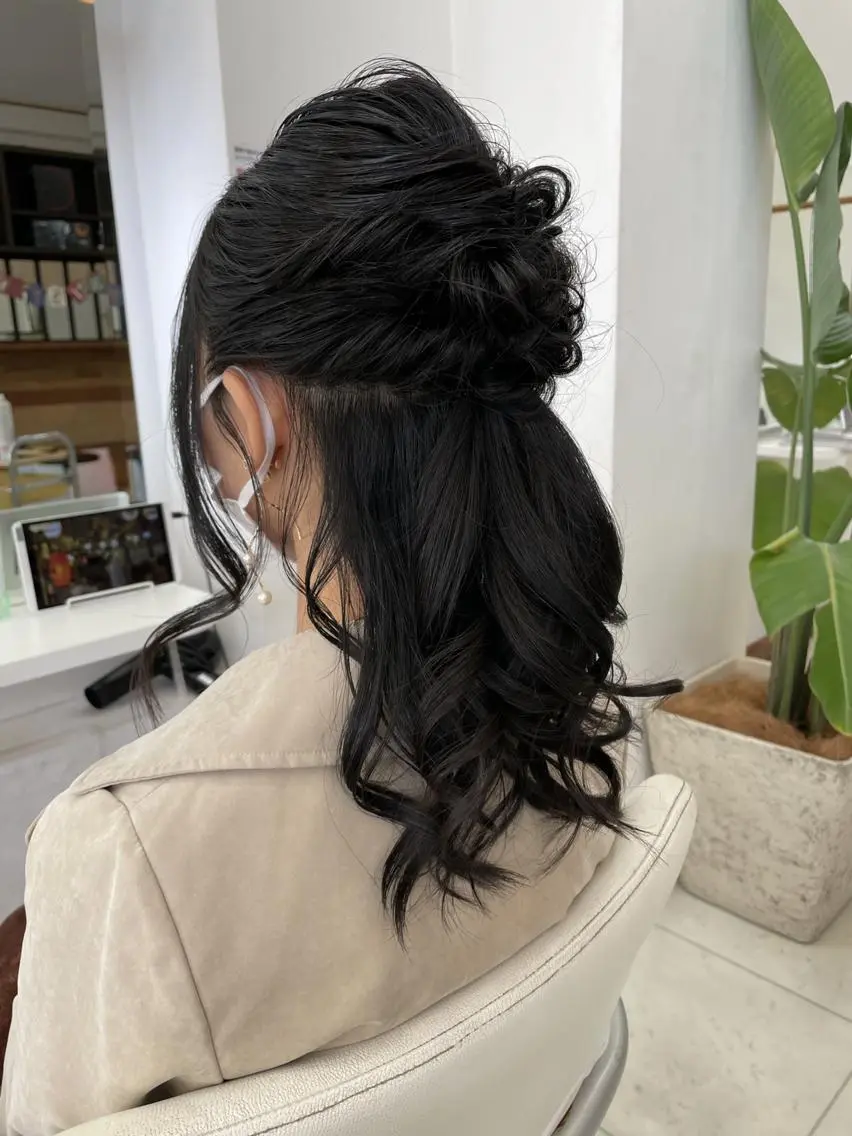 ロング ヘアアレンジ ハーフアップ 結婚式・ブライダル ロング ヘアセット Hair VERDEのヘアスタイル