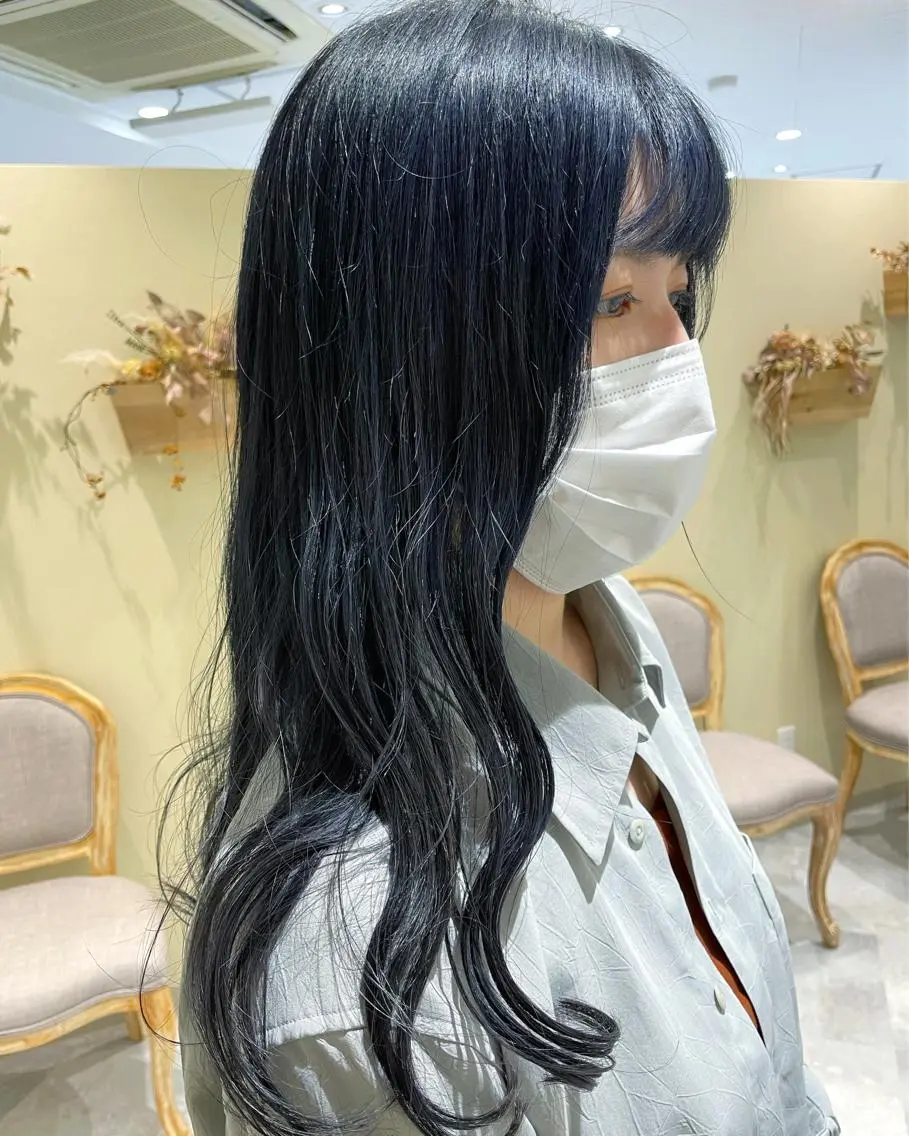 ロング カラー 黒髪 ブルーカラー ブルーブラック カット ヘアカラー ボブ支持率NO1 🌈CHIKAのヘアスタイル