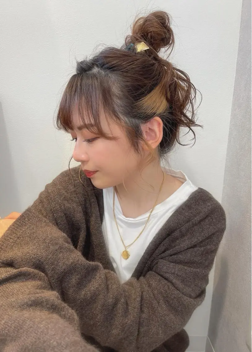 ロング ヘアアレンジ お団子ヘア m i k u n aのヘアスタイル