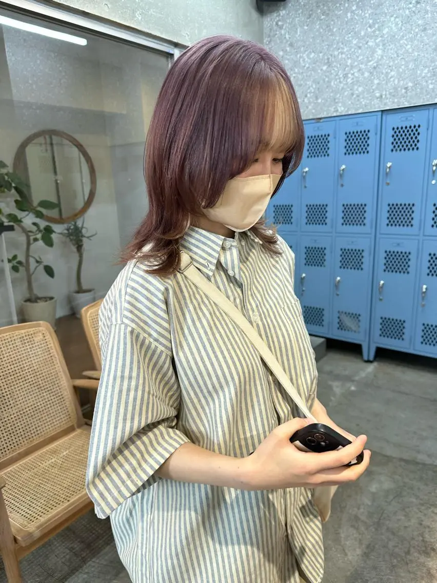ミディアム カラー ネイル マツエク・マツパ アイブロウ ベージュカラー ラベンダーカラー ラベンダーベージュ ハイライト🌟/ ボブ/豊田のヘアスタイル