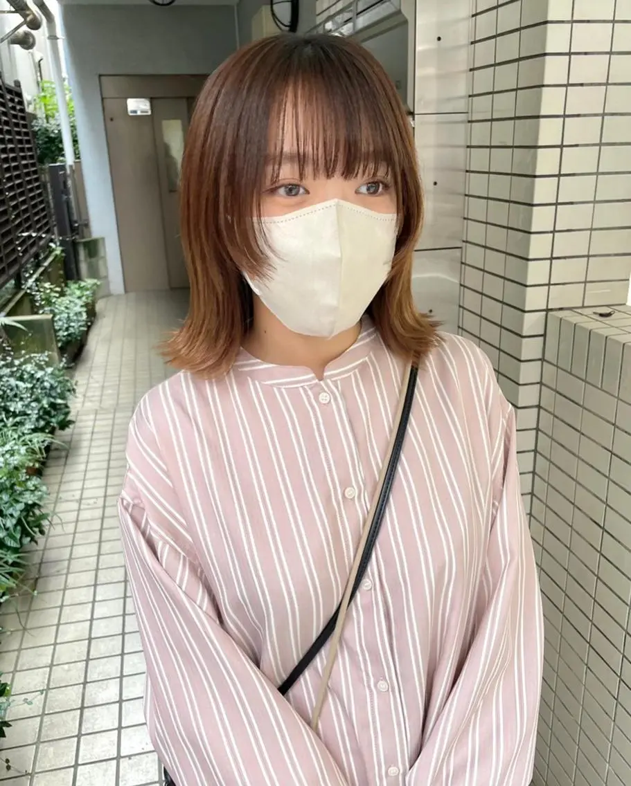 ショート カラー パーマ 切りっぱなしボブ 前下がりボブ ショートボブ 黒髪 イヤリングカラー 髪質改善 縮毛矯正/ レイヤー/銀座/本木のヘアスタイル