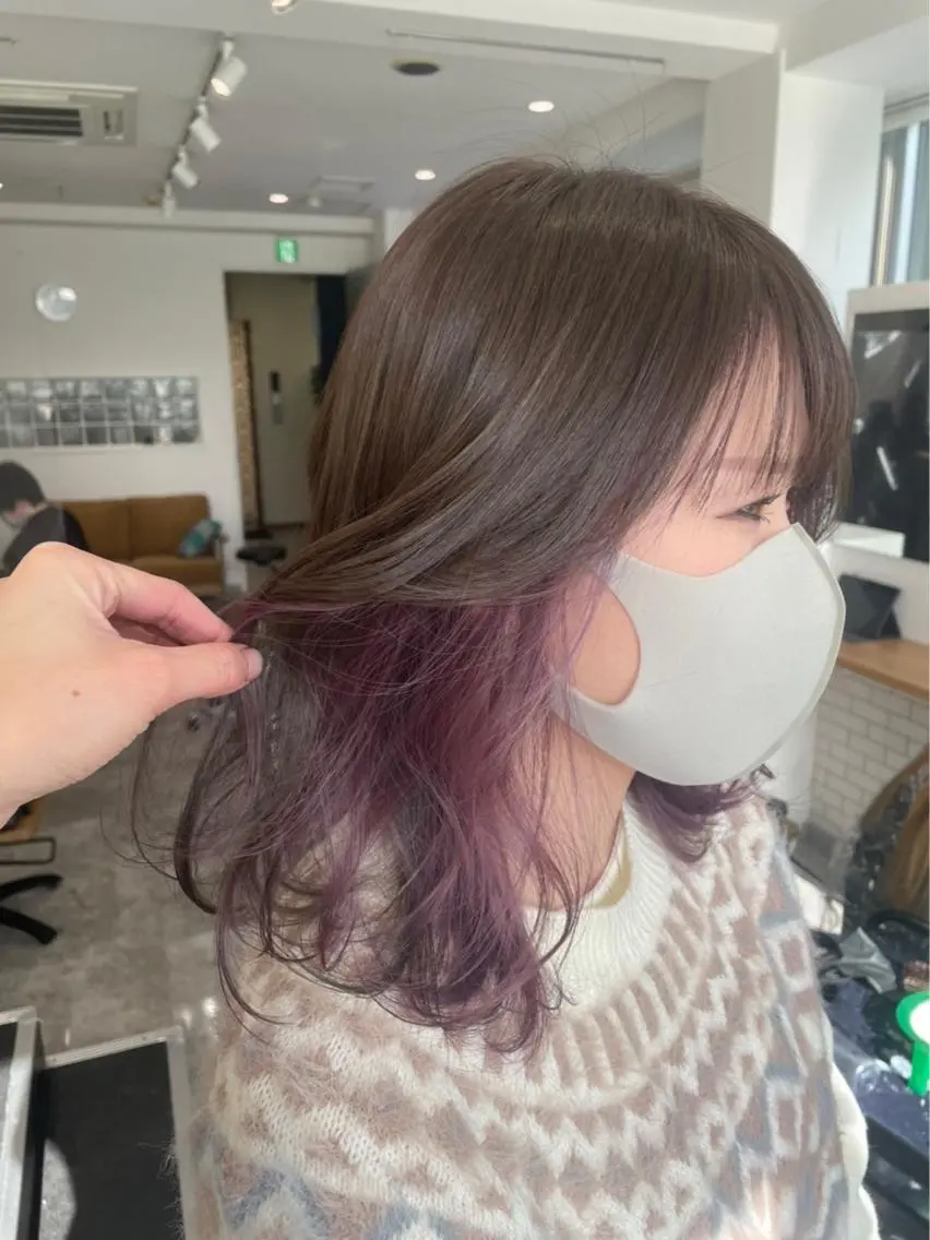 ミディアム カラー ラベンダーカラー ラベンダーピンク ピンクカラー RU RIのヘアスタイル