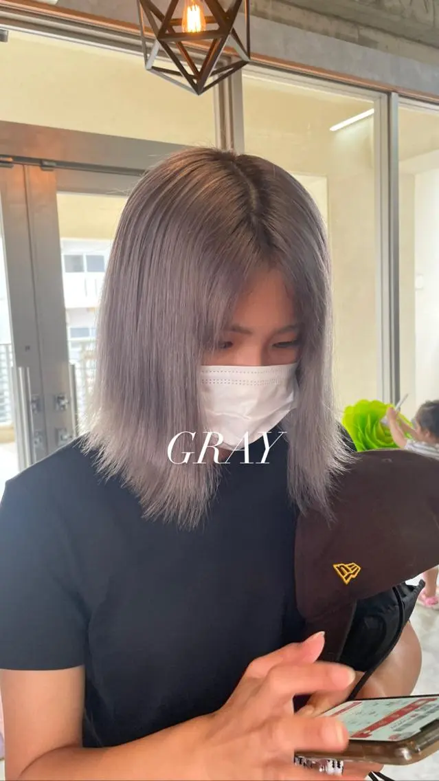 ショート アッシュ 韓国風カラー ボブ ハイライト 韓国風ヘア andKおもろまち店 艶ダブルカラー✨のヘアスタイル
