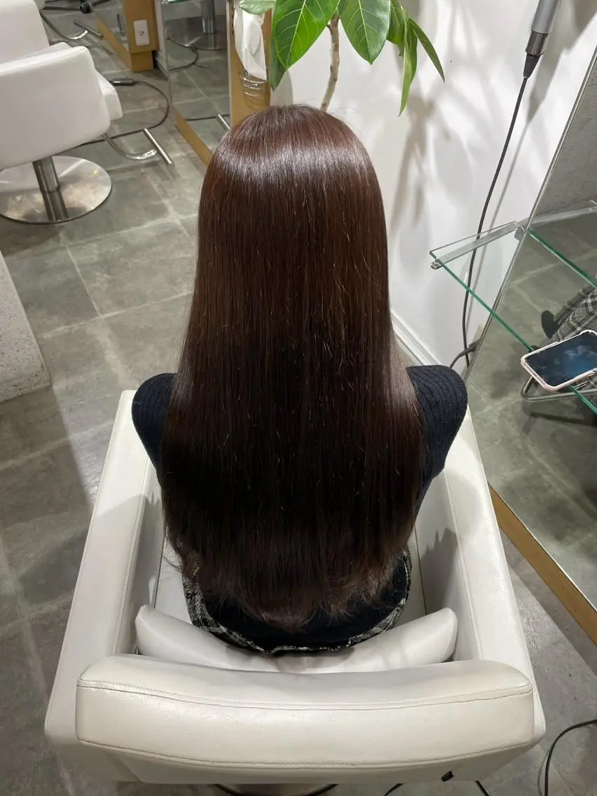 ロング パーマ 髪質改善 縮毛矯正 ストレートパーマ 縮毛矯正 おんだゆい。縮毛矯正 /カラーモデル募集のヘアスタイル