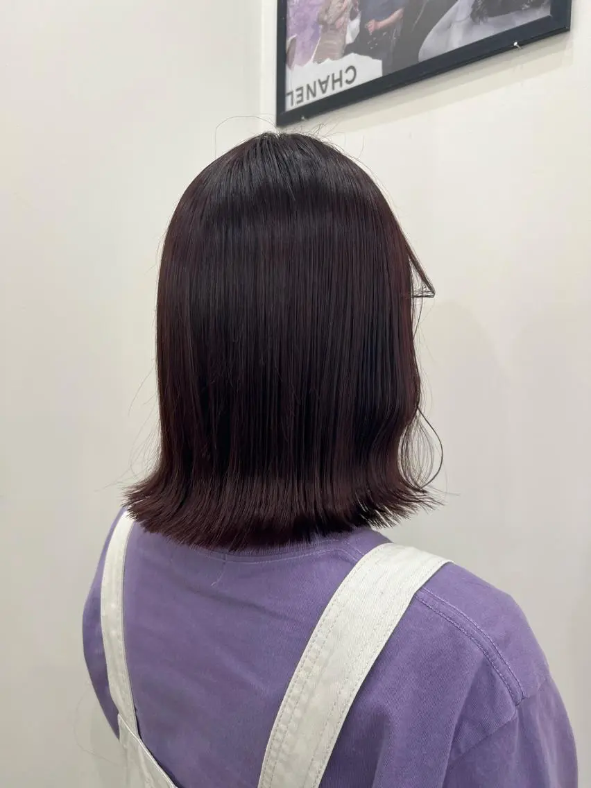 ミディアム カラー ブラウンカラー ピンクカラー ピンクブラウン ボブ カット ヘアカラー トリートメント 小池 楓のヘアスタイル
