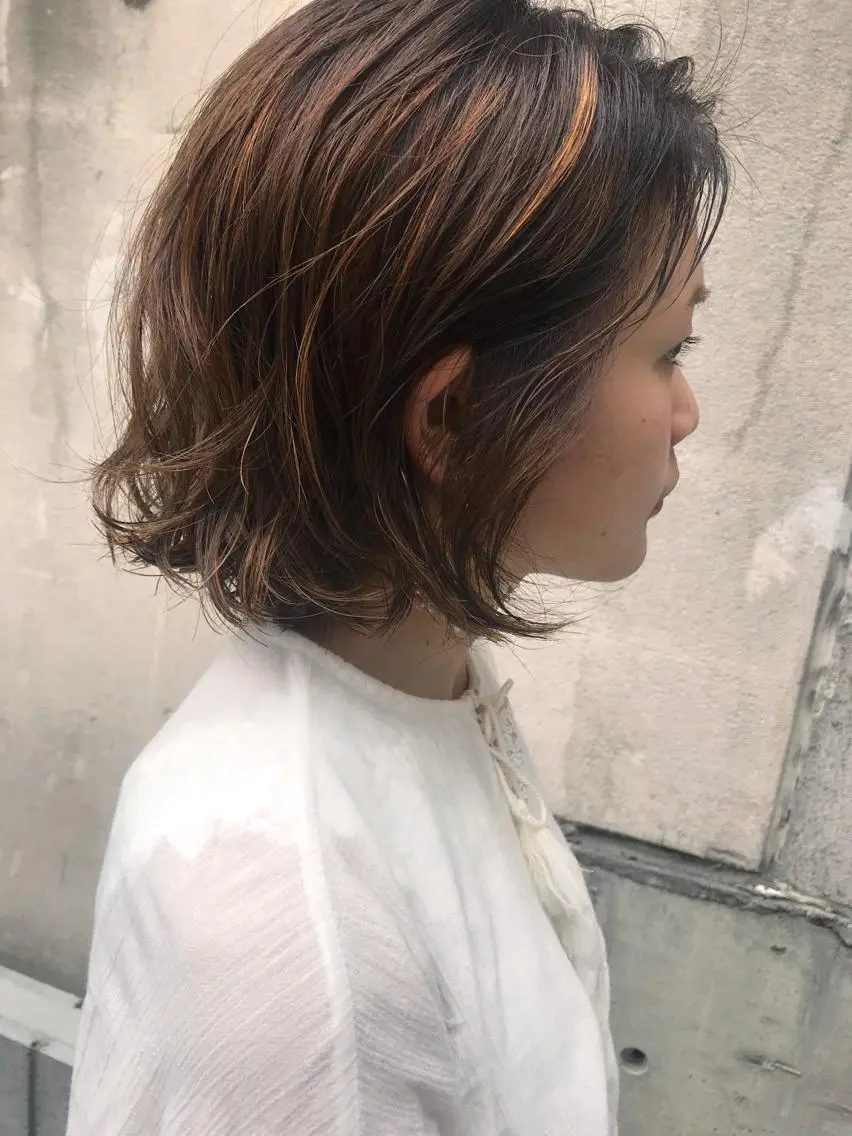 ショート ハイライト カット パーマ トリートメント ayane⭐️ボブ・ ショート・パーマのヘアスタイル