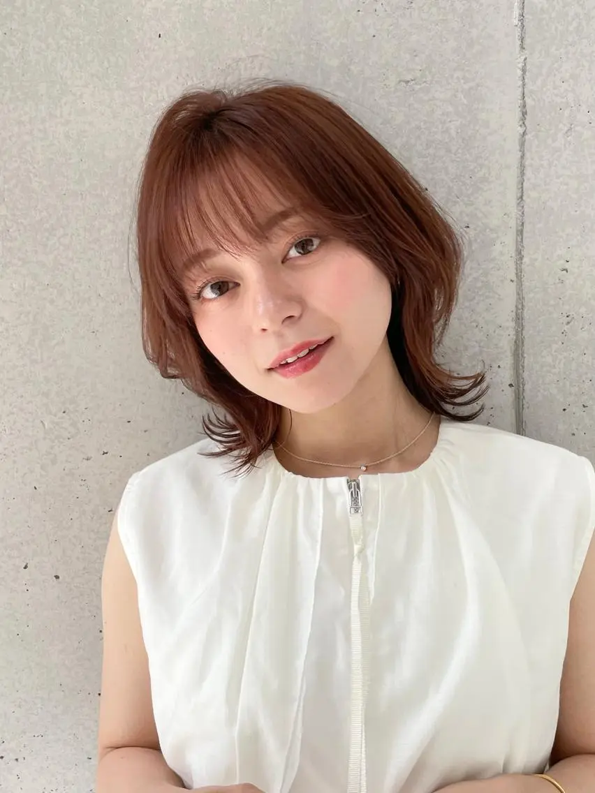ミディアム ボブ くびれヘア レイヤーカット シースルーバング fifth天神/末廣 和也のヘアスタイル