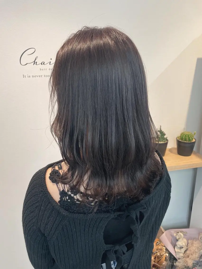 セミロング カラー グレージュ ハイレイヤー レイヤーカット 筑紫通り沿い | eNeのマツエク・マツパデザイン
