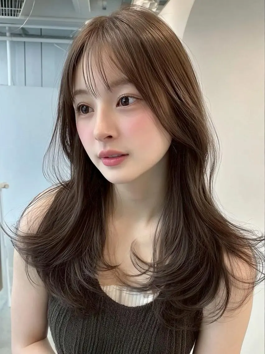 ロング 韓国風ヘア レイヤーカット カット ヘアカラー トリートメント KANA/天王寺 🎀🫧のマツエク・マツパデザイン