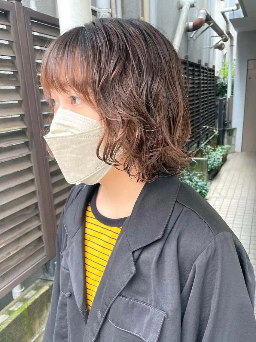ミディアム カラー パーマ 髪質改善 縮毛矯正/ レイヤー/銀座/本木のヘアスタイル