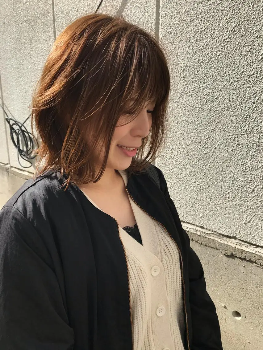 ミディアム レイヤーカット カット ヘアカラー トリートメント ayane⭐️ボブ・ ショート・パーマのヘアスタイル