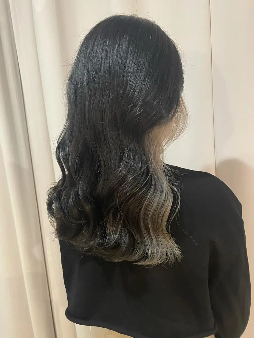 セミロング カラー 黒髪 ブルーカラー ブルーブラック 韓国風ヘア ヘアカラー 中目黒🌼 🌼ハナのヘアスタイル