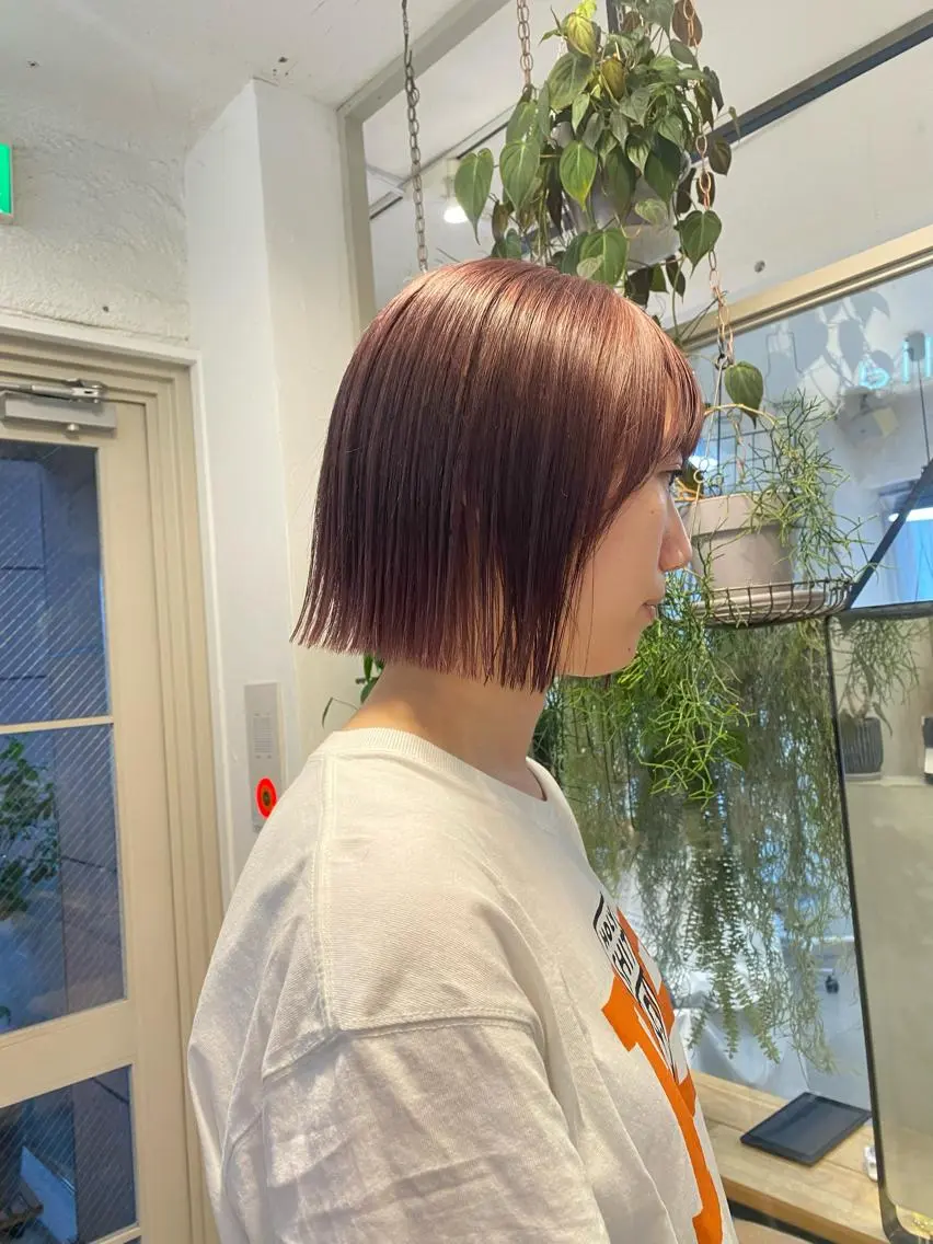 ショート カラー ベージュカラー ピンクカラー ピンクベージュ ボブ ヘアカラー 縮毛矯正 トリートメント Lomalia 🤍🫧/makoのヘアスタイル