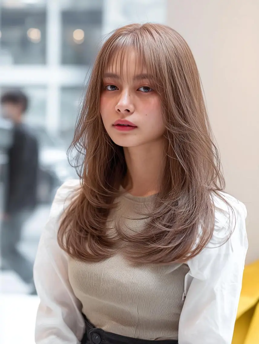 ミディアム ハッシュカット 髪質改善 レイヤーカット 縮毛矯正 トリートメント 韓国×艶ハイトーンが ✨絶対可愛い✨リオ✨のヘアスタイル