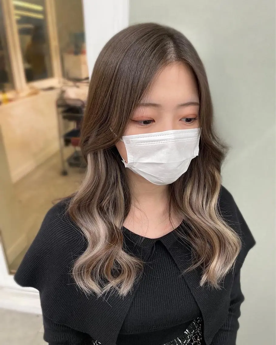 セミロング カラー ヘアアレンジ プルエクステ インナーカラー エクステ 🎀プルエクステ みまひかる🎀のヘアスタイル