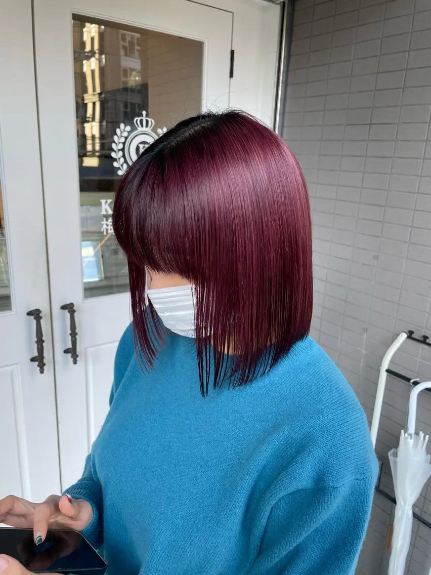 ミディアム カラー ヘアアレンジ ブリーチ レッドカラー ヘアカラー トリートメント 酸性縮毛矯正 梅田茶屋町 Juriのヘアスタイル