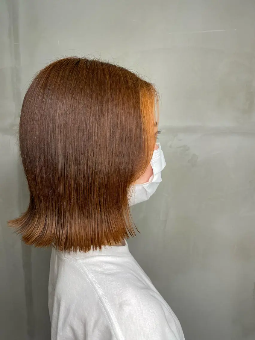 カラー ミストバング フェイスフレーミング オレンジ ヘアカラー 益 佑夏のヘアスタイル