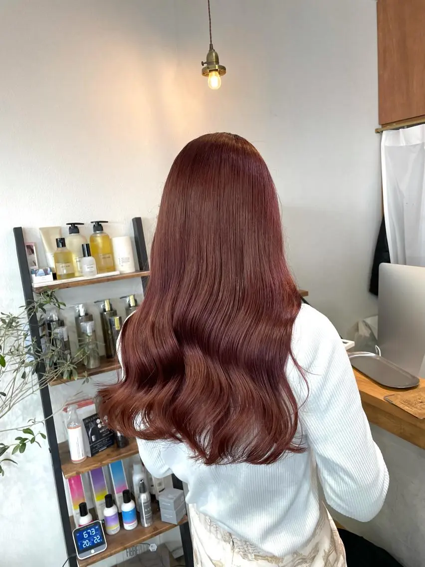 ロング カラー ボルドーカラー レッドカラー カラーモデル募集 吉原佳穂💗のヘアスタイル