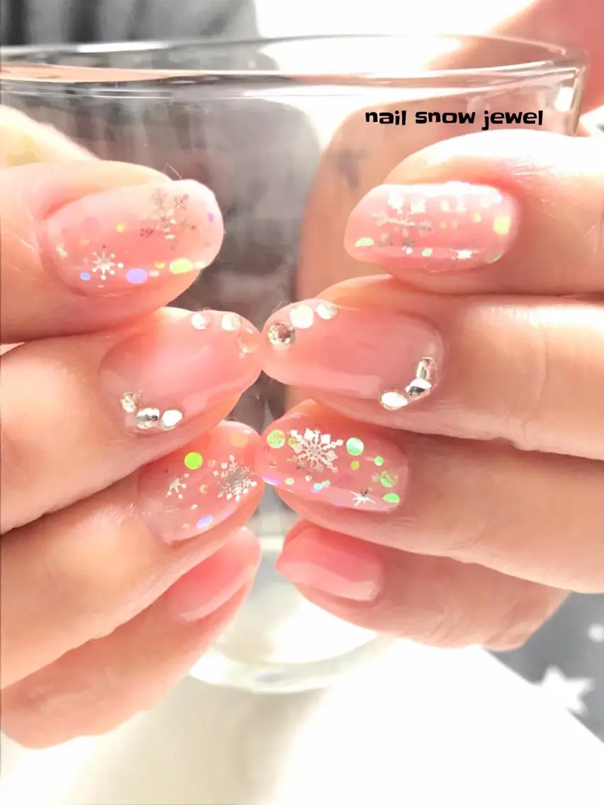 ネイル アートネイル グラデーション ホログラムネイル ピンク nail snowjewelのネイルデザイン