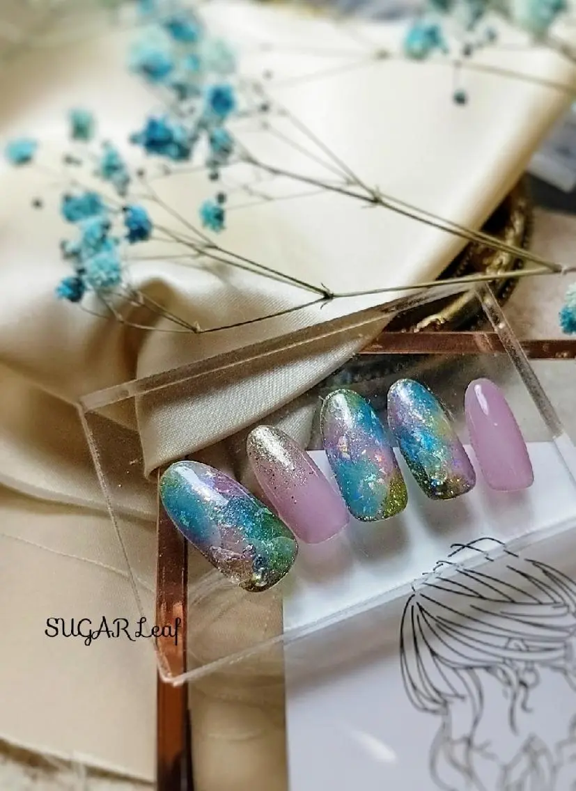 ネイル アートネイル オーロラネイル ハンドネイル SUGAR Leafのネイルデザイン