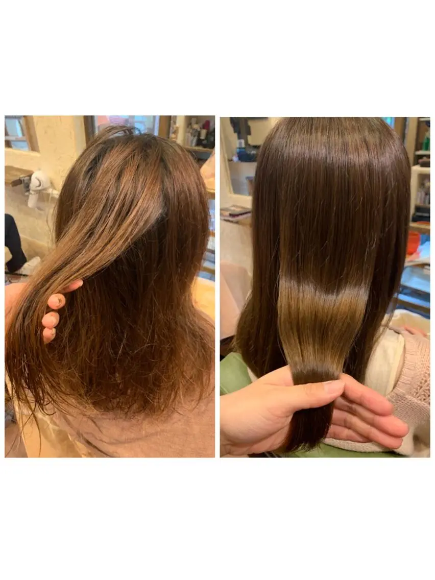 セミロング カラー ハイトーンカラー 髪質改善 トリートメント 加茂 しのぶのヘアスタイル