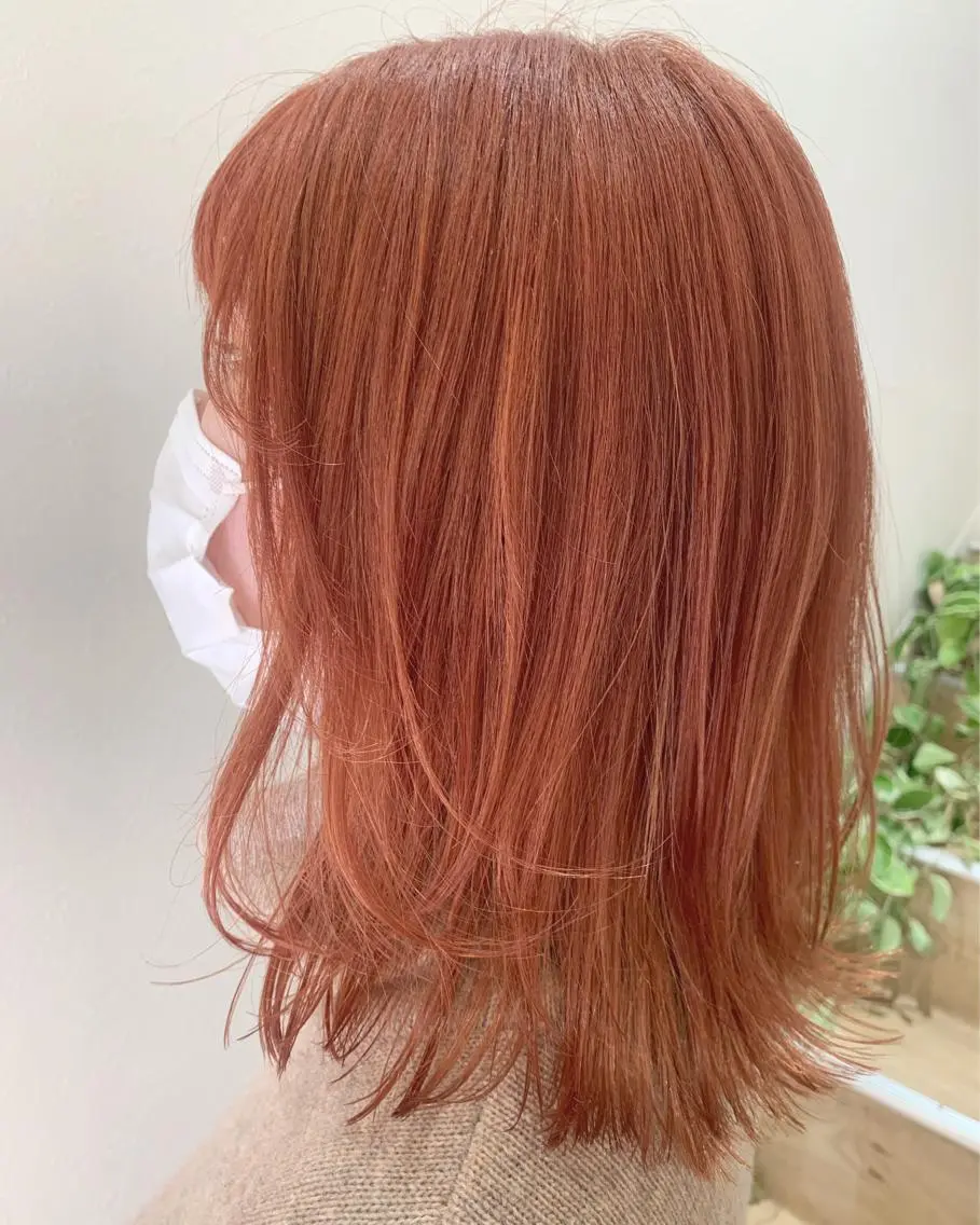 ミディアム カラー ベージュカラー ブリーチ オレンジ オレンジベージュ カット ヘアカラー トリートメント hubhair レイヤー/透明感のヘアスタイル