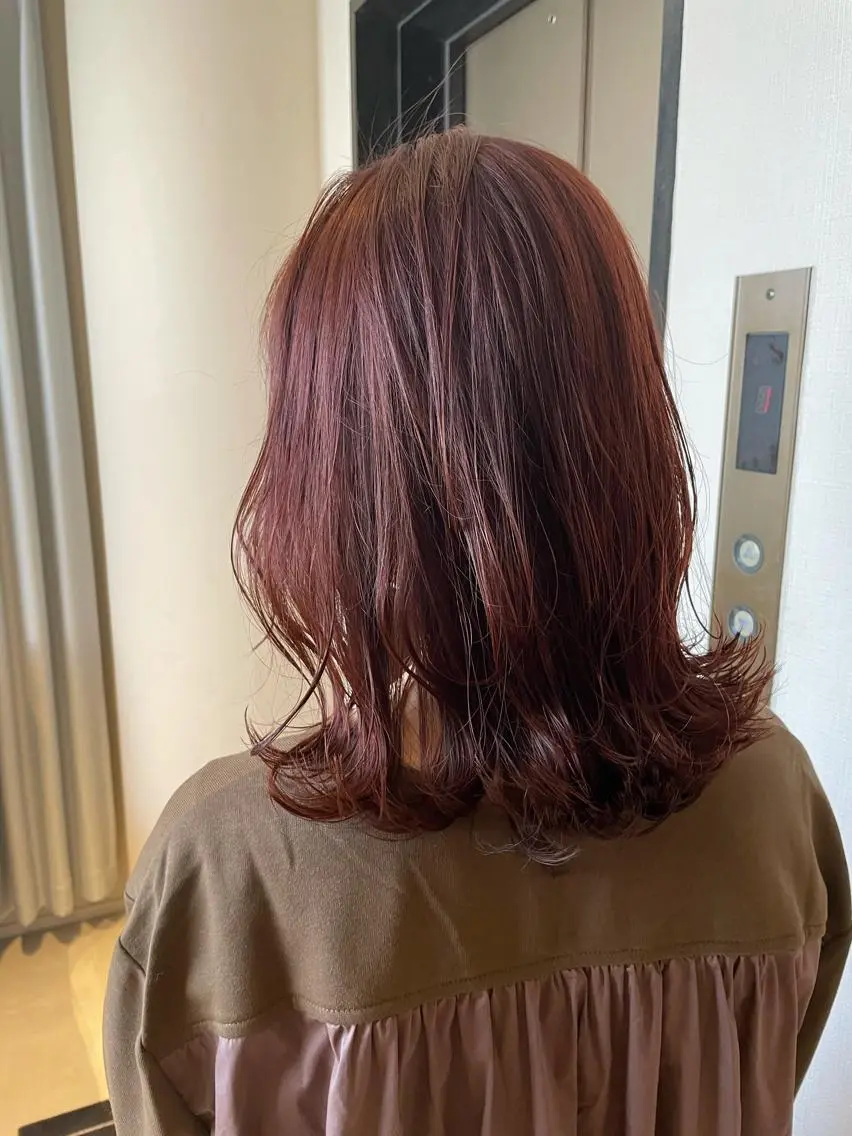 ミディアム カラー オレンジ ピンクカラー EMANON 吉祥寺北口のヘアスタイル