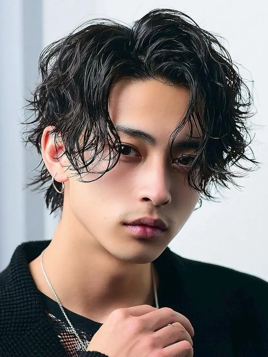 メンズ フェザーパーマ メンズ韓国風 メンズパーマ FOCUSJAPAN MENS SALONのヘアスタイル