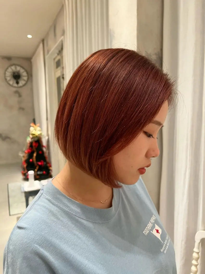 ミディアム カラー レッドカラー 韓国風ヘア 髪質改善ストレート yuseiのヘアスタイル