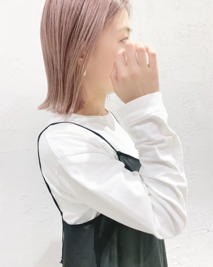 ミディアム カラー ヘアアレンジ ブリーチ ハイトーンカラー ピンクカラー ボブ 外ハネヘア 🌿ショート🌿 パーマ🌿淳平のヘアスタイル