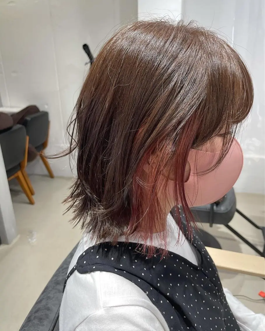 ショート 暖色カラー🍊 ボブ🌿顔周りcutのヘアスタイル
