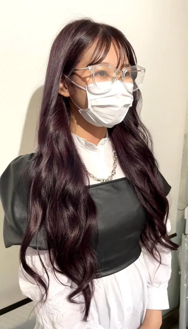 ロング カラー バイオレットカラー シースルーバング チヒョ🦋 韓国hair🇰🇷のヘアスタイル