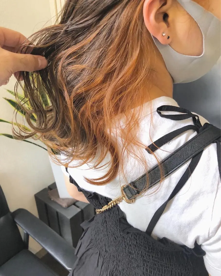 セミロング カラー オレンジ ヘアカラー トリートメント GiseL天神カラー 髪質改善/ブリーチのヘアスタイル