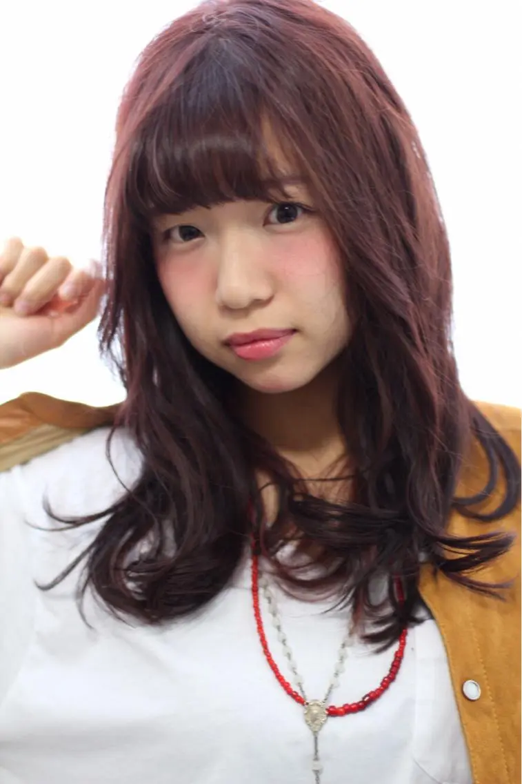 ロング カラー パーマ ピンクカラー 安達 俊亮のヘアスタイル