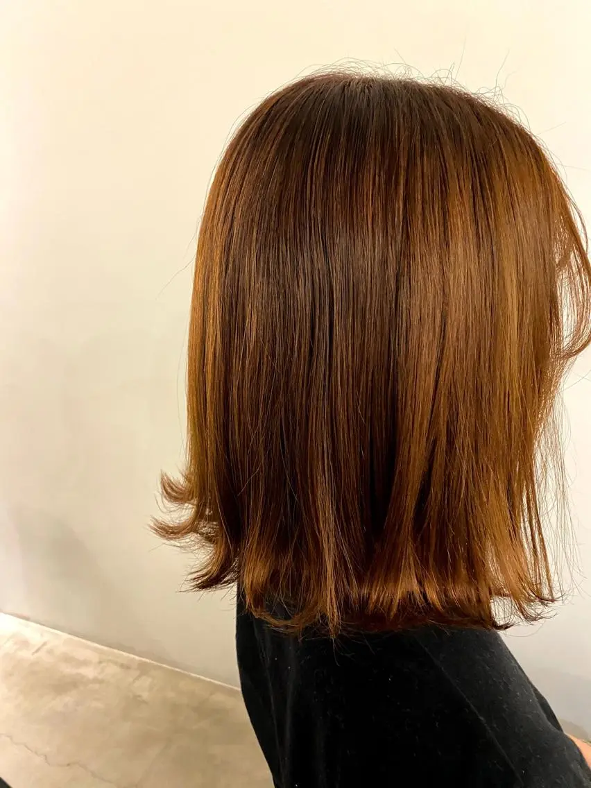 ミディアム カラー オレンジ サイトウ アカネのヘアスタイル
