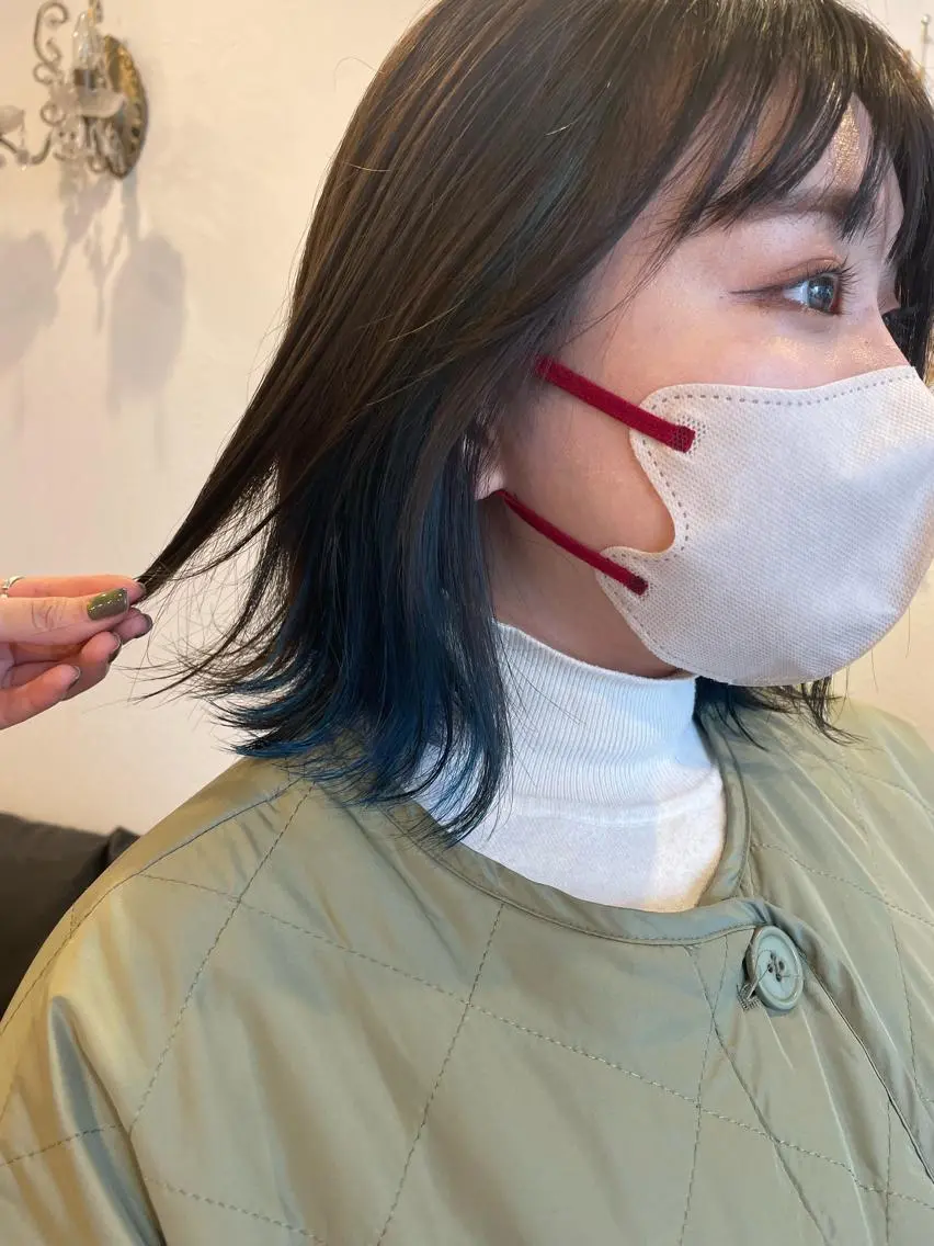ミディアム カラー ブリーチ ブルーカラー イヤリングカラー ヘアカラー m ā l o.🌷 サカモトマイコのヘアスタイル