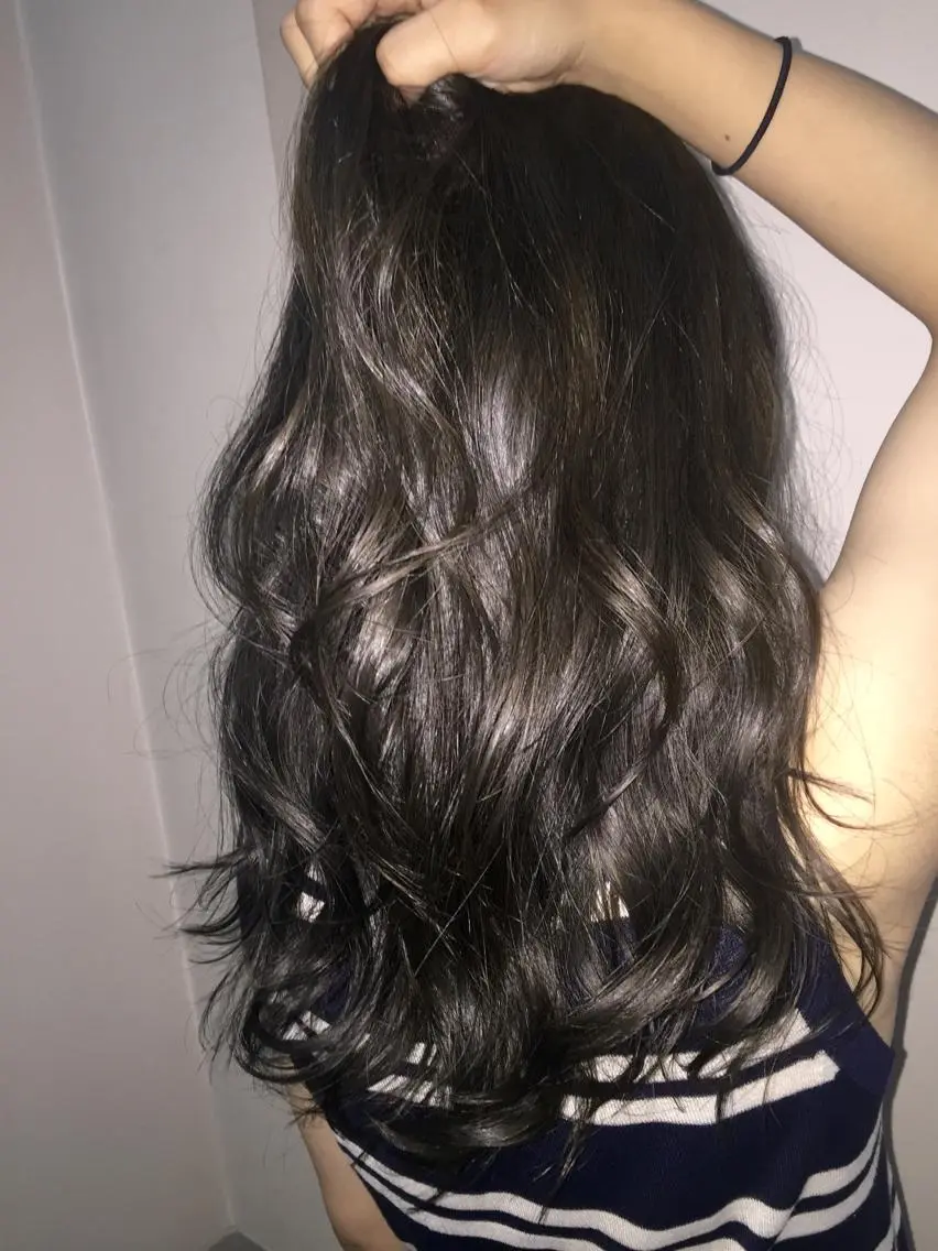 セミロング ロング カラー パーマ アッシュ アッシュグレー ダークアッシュ 若杉 諒のヘアスタイル