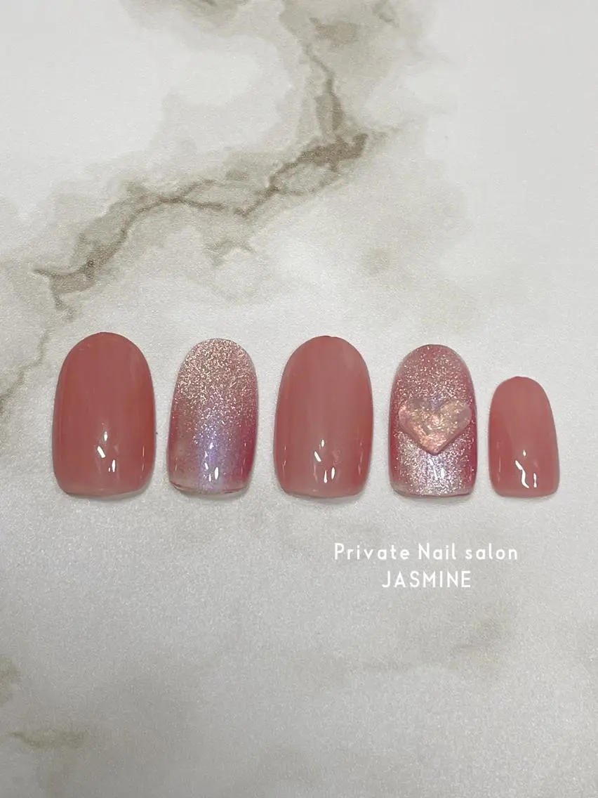 ネイル ハート マグネットネイル ピンク ぷっくりネイル ハンドネイル Nail salon JASMINEのネイルデザイン