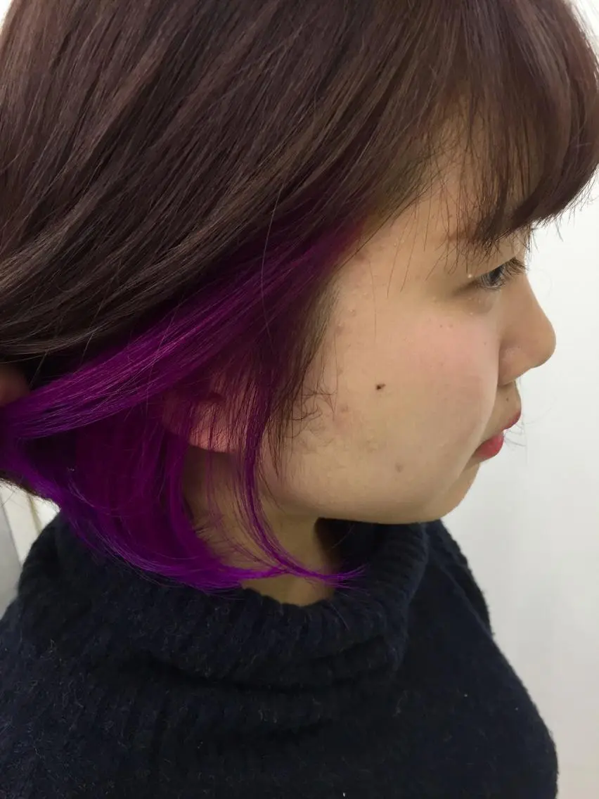 ミディアム カラー ブラウンカラー インナーカラー ピンクカラー ピンクブラウン パープルカラー 岩崎 裕司のヘアスタイル