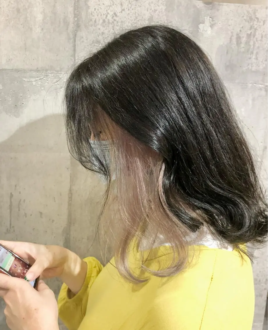 ミディアム カット ヘアカラー トリートメント 興津/韓国レイヤー ダブルカラー美髪縮毛のヘアスタイル